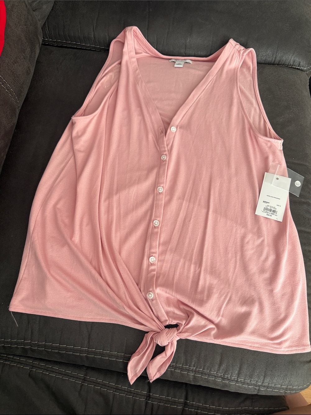 Sleeveless Button-Front Tie-Hem Tank Top - Light Pink